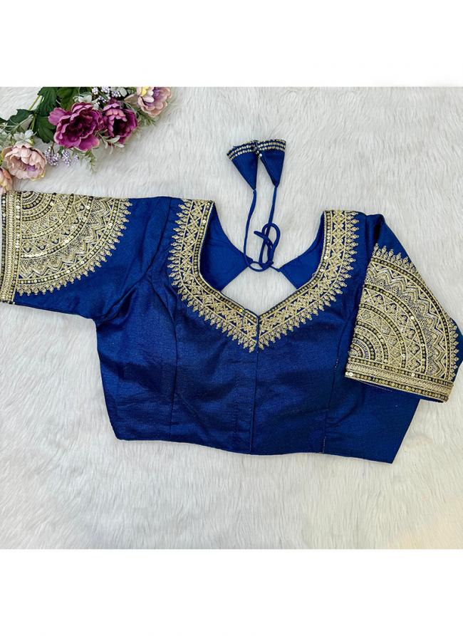 Soft Milan Silk Royal Blue Party Wear Embroidery Work Readymade Blouse